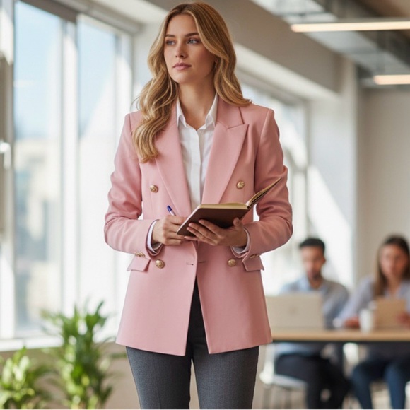 Zara Blush Pink Double-Breasted Blazer - Picture 3 of 7